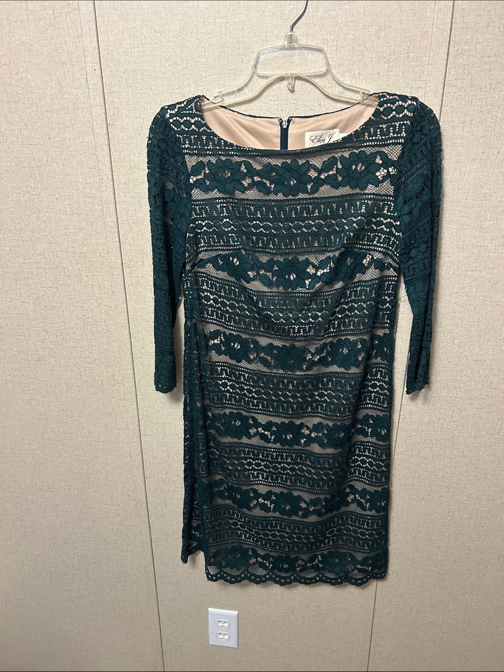 Eliza J Dark Teal Lace Sheath Dress with Nude Lining